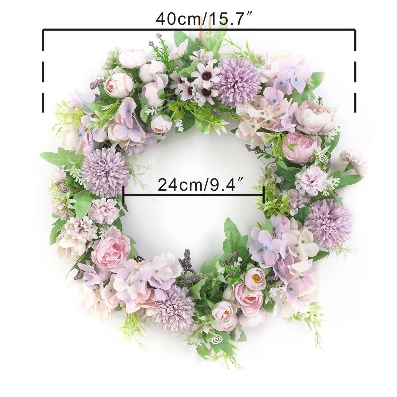 Kunstmatige Pioen Bloem Krans 15 "Zijde Bloem Deur Krans met Groene Laat Lente Krans voor Voordeur Bruiloft Muur home Decor