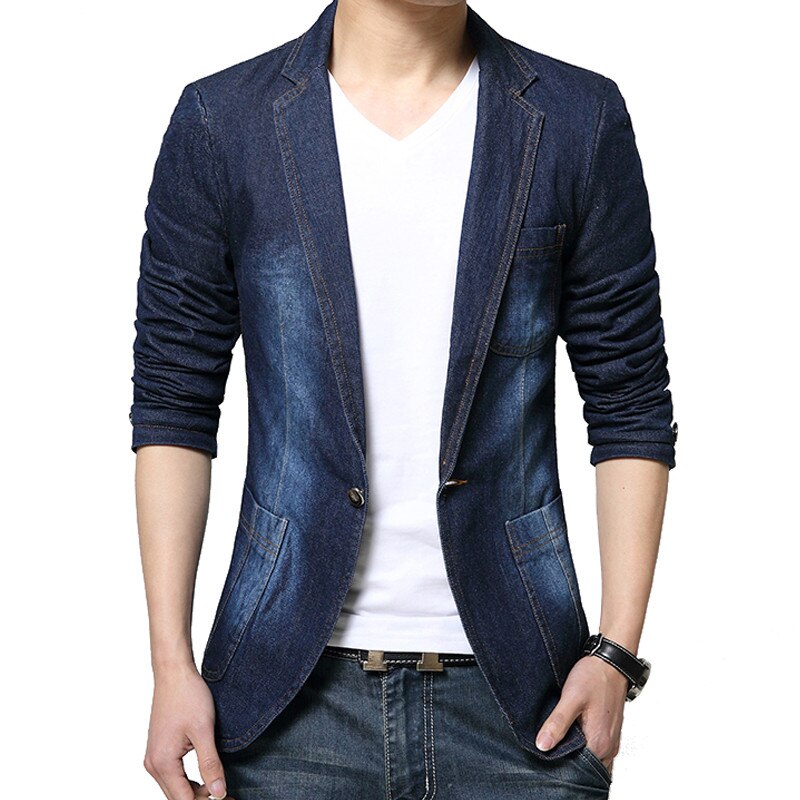 Spring Autumn Mens Denim Suit Jacket Cowboy Jacket Slim Fit Men Casual Business Denim Blazer Jacket Terno Masculino