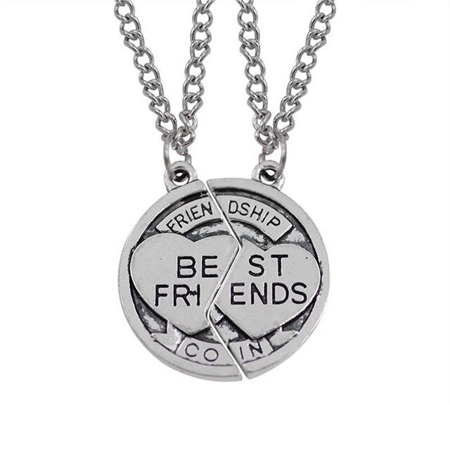 Best Friends Pendant Necklace Women Men Splicing Geometry Pizza Love Heart Necklaces Couple BFF Friendship Jewelry Colar: BFF Heart  Silver