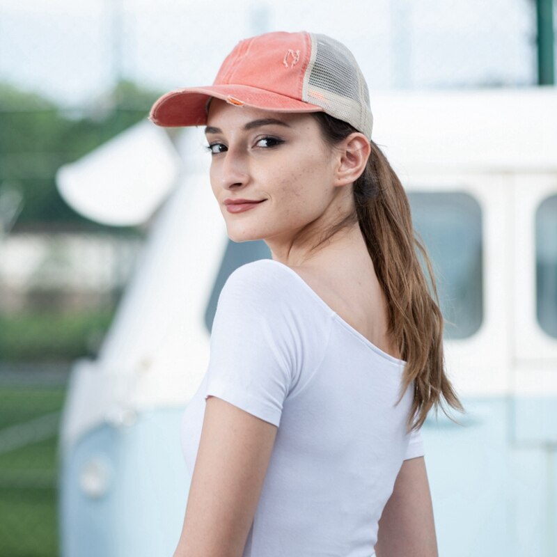 Gorra de béisbol sombrilla algodón transpirable Cola de Caballo sombrero sombreros deportes al aire libre con Cierre trasero ajustable para desordenado alto Bu