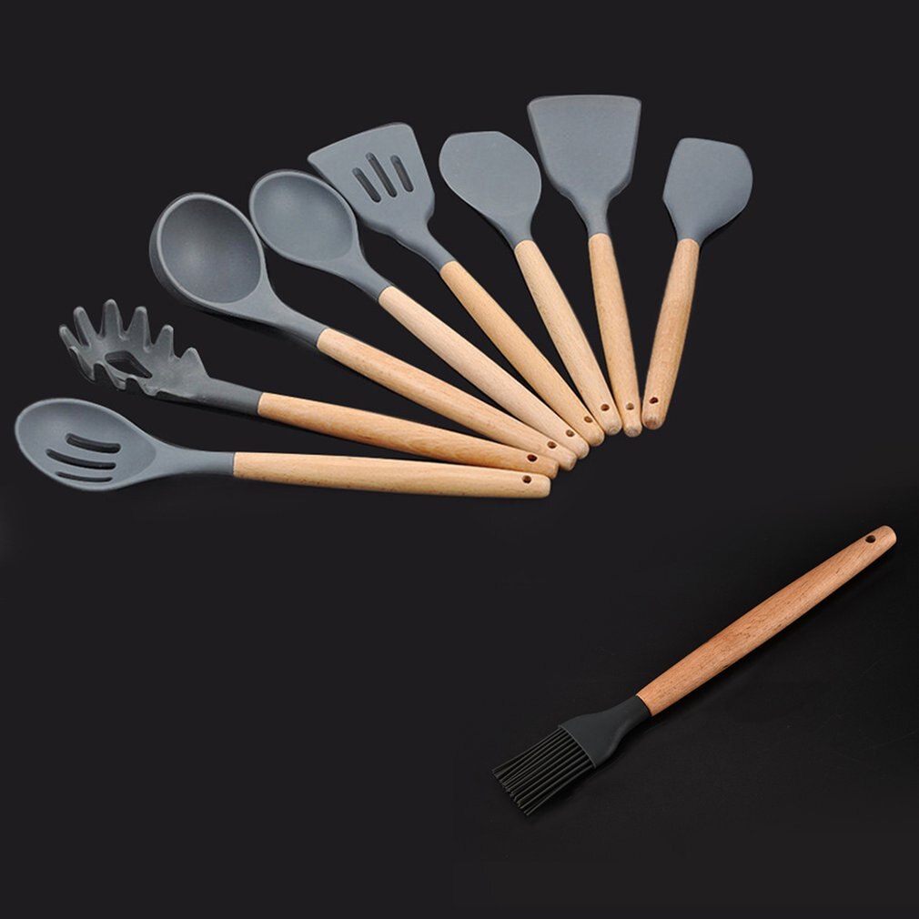 Silicone Wooden Handle Kitchen Set 8 Piece Non-stick Spatula Tool Set Cooking Utensils Kitchen Utensil Set