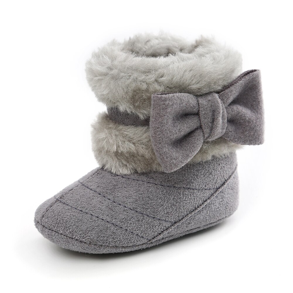 Goopom-chaussures d'hiver pour bébés filles | Sans lacet, couleurs mélangées, semelle souple avec nœud papillon, antidérapantes, chaussures pour premiers marcheurs, bébés enfants: Gris / 12