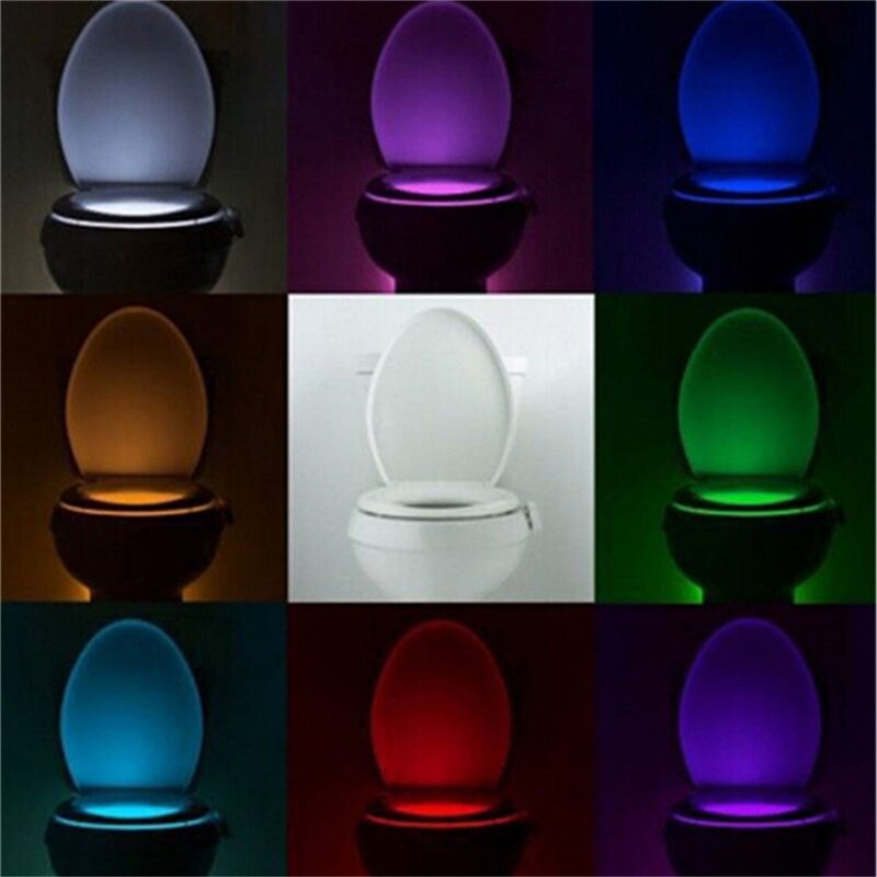 Toilet natlampe med 16 farveskiftende bevægelsessensor natlampe badeværelse vaskerumsskål led lampe til badeværelse