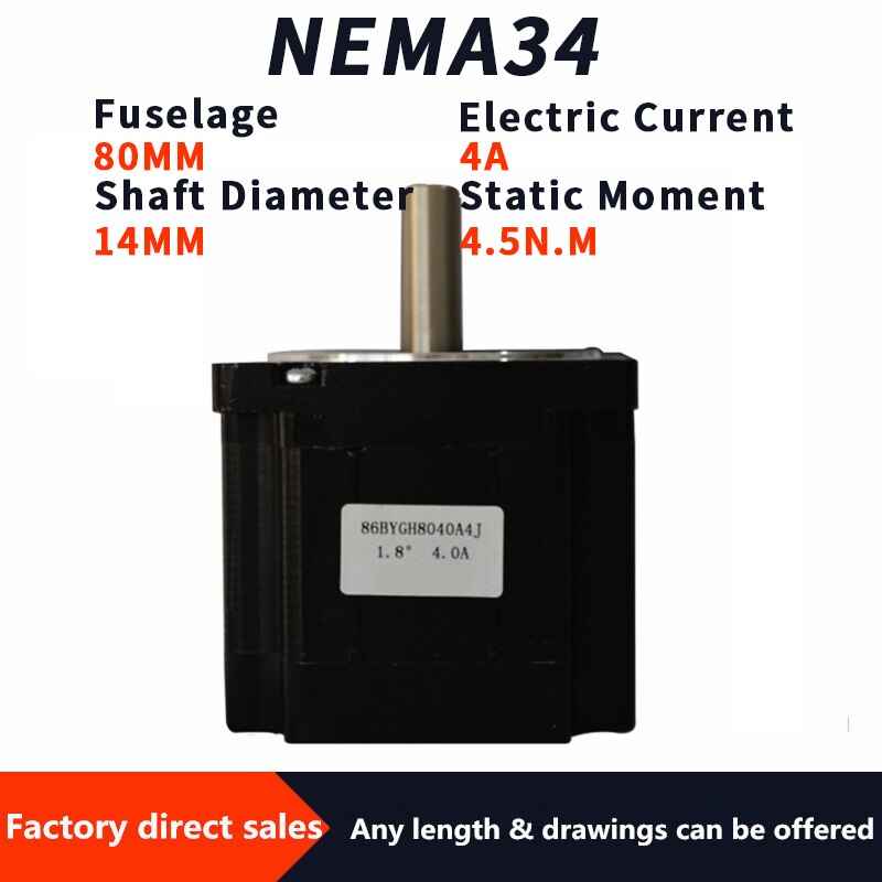 Nema34 86 schrittmotor achse durchmesser 14mm länge 80mm drehmoment. 4,5 N.m zwei-Phase vier-draht 1,8 grad 4A hybrid Motor-