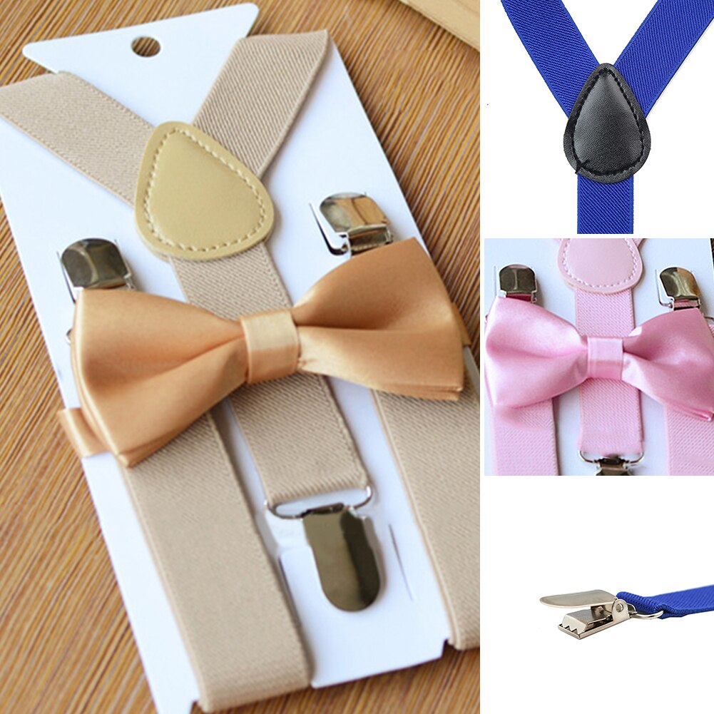 Elastic Webbing Adjustable Kids Suspenders With Bowtie Bow Tie Set Performance Matching Ties Outfits For Girls Boys