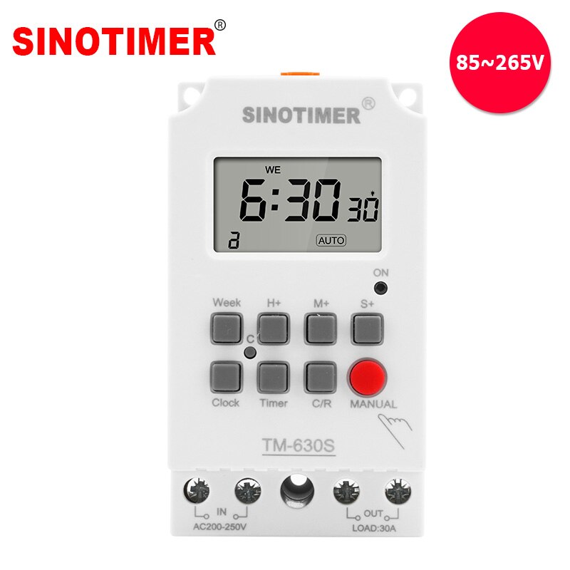 Heavy Load 30A 230Vac 7 Days Weekly Digital Electronic Lighting Timer with Interval 1 Second and Power Direct Output: 85-265VAC