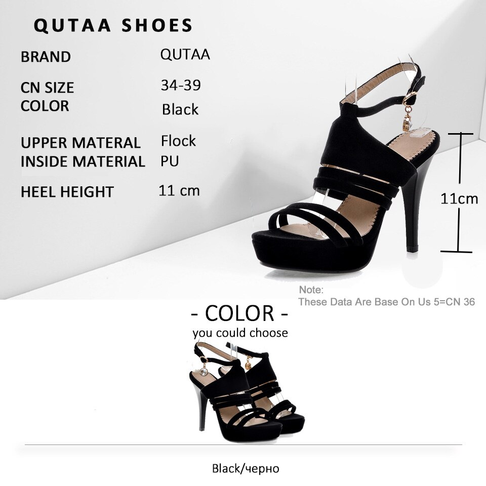 Sandalias QUTAA para mujer, tacón fino superalto, con punta abierta y Cierre trasero de PU, hebilla de diamantes de imitación, zapatos de tacón tipo gladiador de , talla 34-39