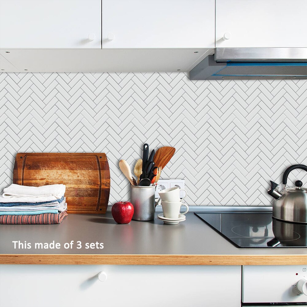 Funlife® vita fiskbens kakel kakel klistermärke tapet oljesäker badrum skal & stick avtagbar dekorativ kök backsplash