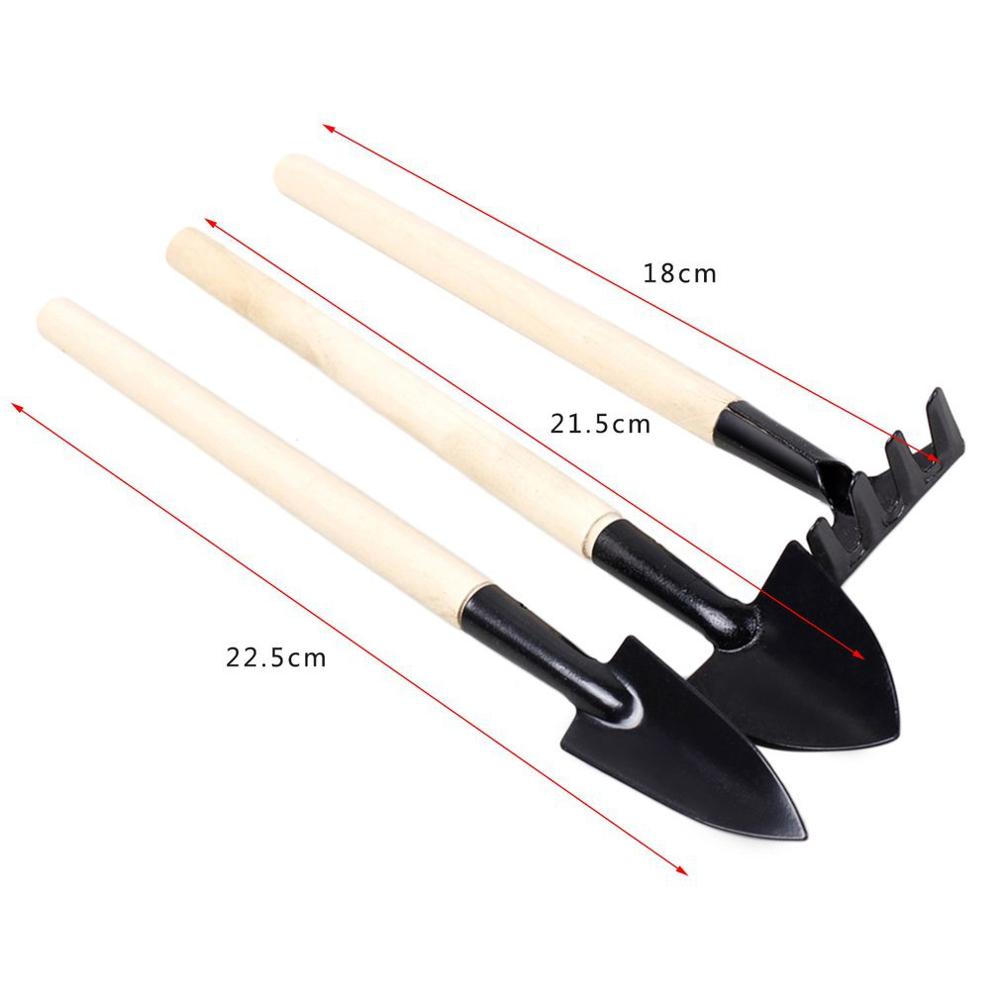 3PCS/Set Mini Small Shovel Rake Spade Long Handle Gardening Tools Wood Handle Metal Head For Garden Working