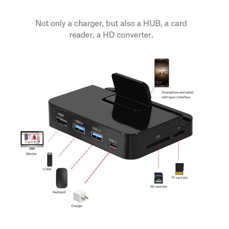 6 em 1 usb tipo c para hdmi usb3.0 sd/tf leitor de cartão adaptador de alimentação hub docking station para iphone/samsung smartphone