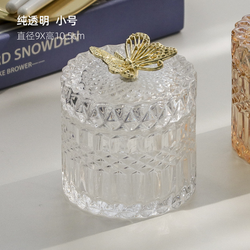 Luxe Kristal Wattenstaafje Box Gouden Vlinder Glazen Pot Snoep Jar Horloge Opbergdoos Glas Container Organizer Home Decor: Transparent