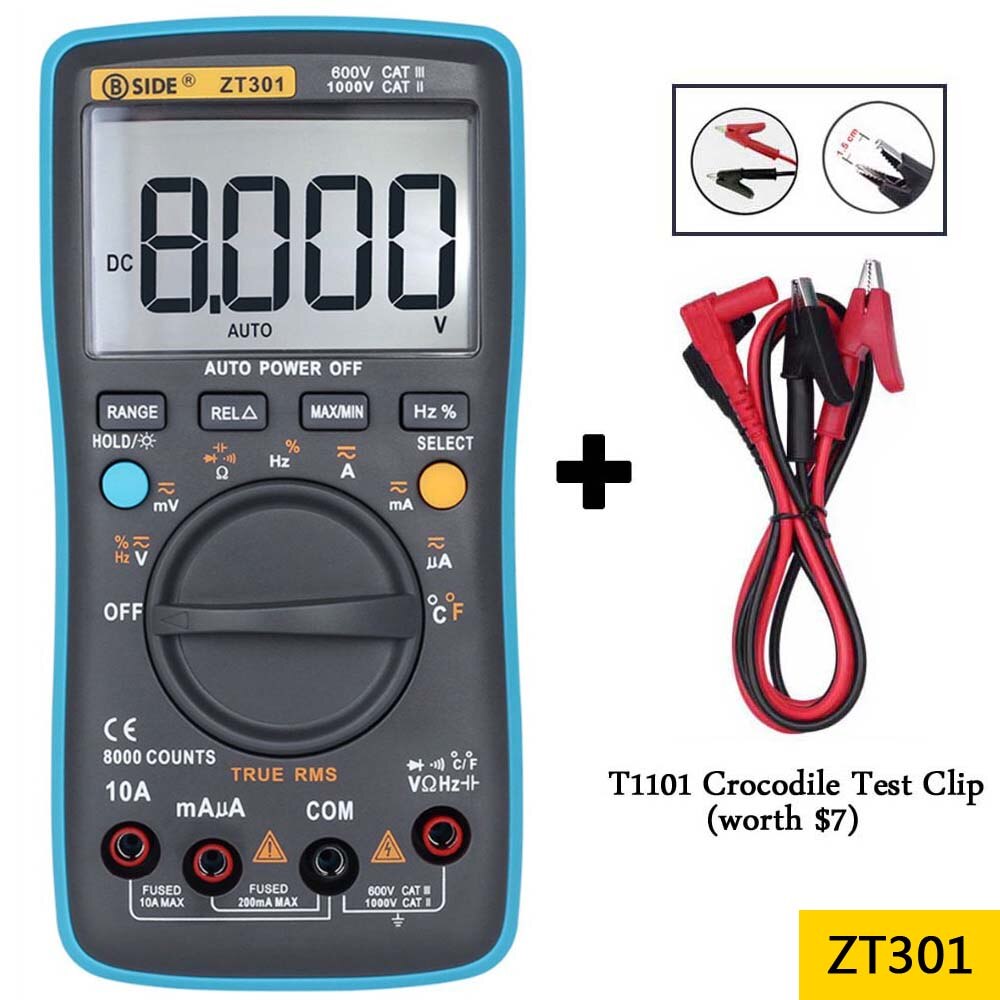 BSIDE Digitale Multimeter BSIDE ZT301 302 True-DC/DA Voltmeter Ammeter Multimetro Weerstand Cap Hz Temp Tester: ZT301and gift