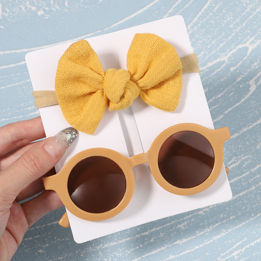 Conjunto de 2/3 uds. De lazos para bebé, diadema de dibujos animados, gafas de sol, accesorios de fotografía de playa para niñas, cintas para el pelo para niños pequeños, accesorios para el cabello para niños: Color camuflaje del desierto