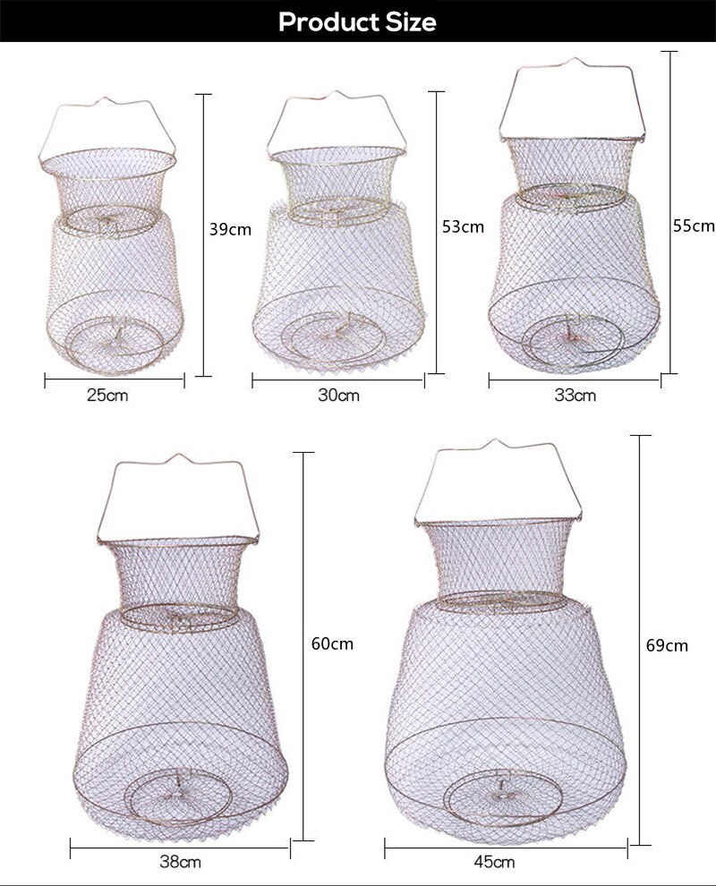 Foldable Metal Wire Fishing Net Cage Iron Wire Basket For Crabs Squid Shrimp Fishing Accessory
