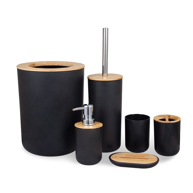 6 Stks/set Bamboe Hout Badkamer Set Tandenborstelhouder Zeepbakje Prullenbak Toiletborstel Container