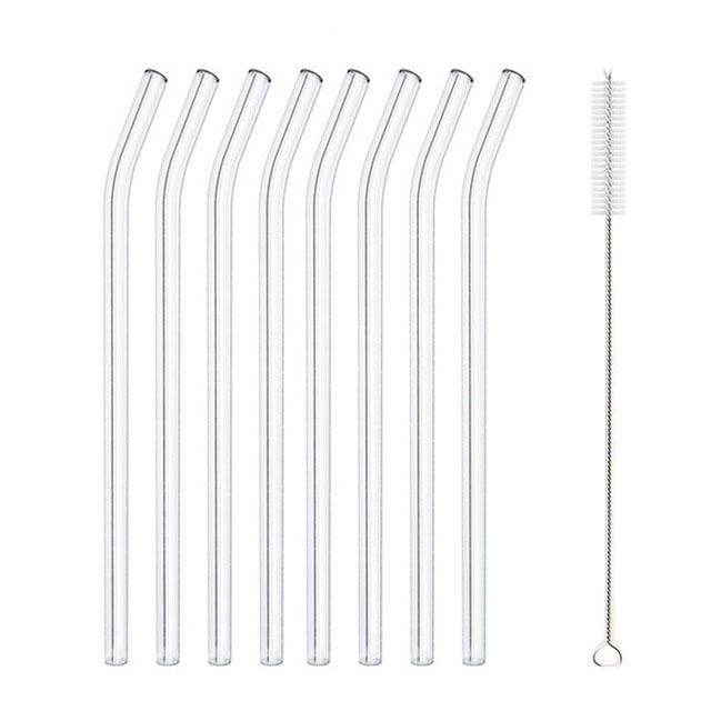 Herbruikbare Glas Rietjes Smoothie Rietje Voor Milkshakes Bevroren Drankjes Milieuvriendelijke Drinkware Rietjes Set: 8pcs bent