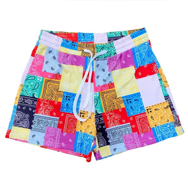 Bandana Vrouwen Mode Print Shorts Zomer Strand Losse Koord Shorts Casual Midi Taille Patchwork Korte Broek: YELLOW / L