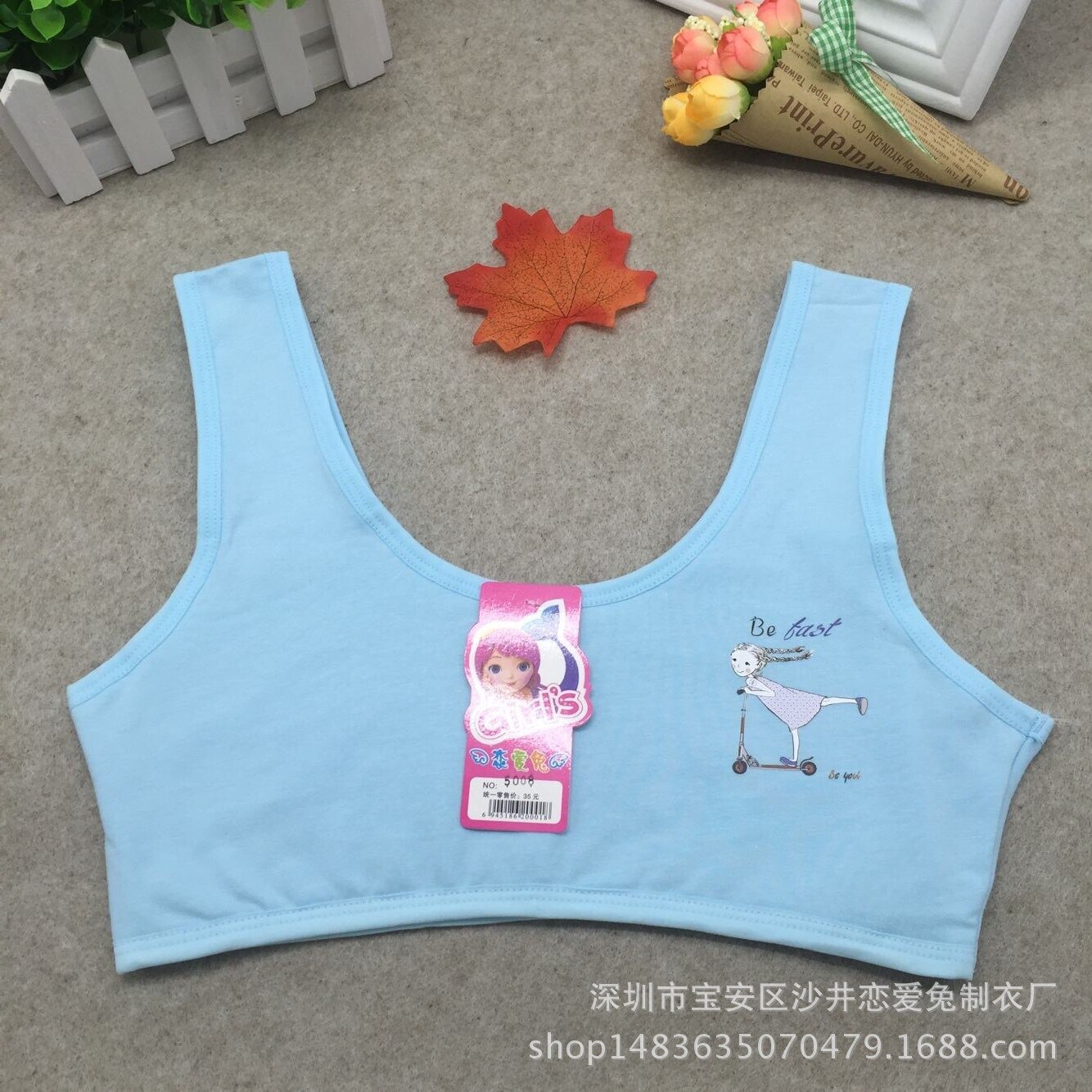 5PCS Girls' development bra cotton breathable cute printed girl students cotton double layer vest Girls 7 to 16 years old: 4