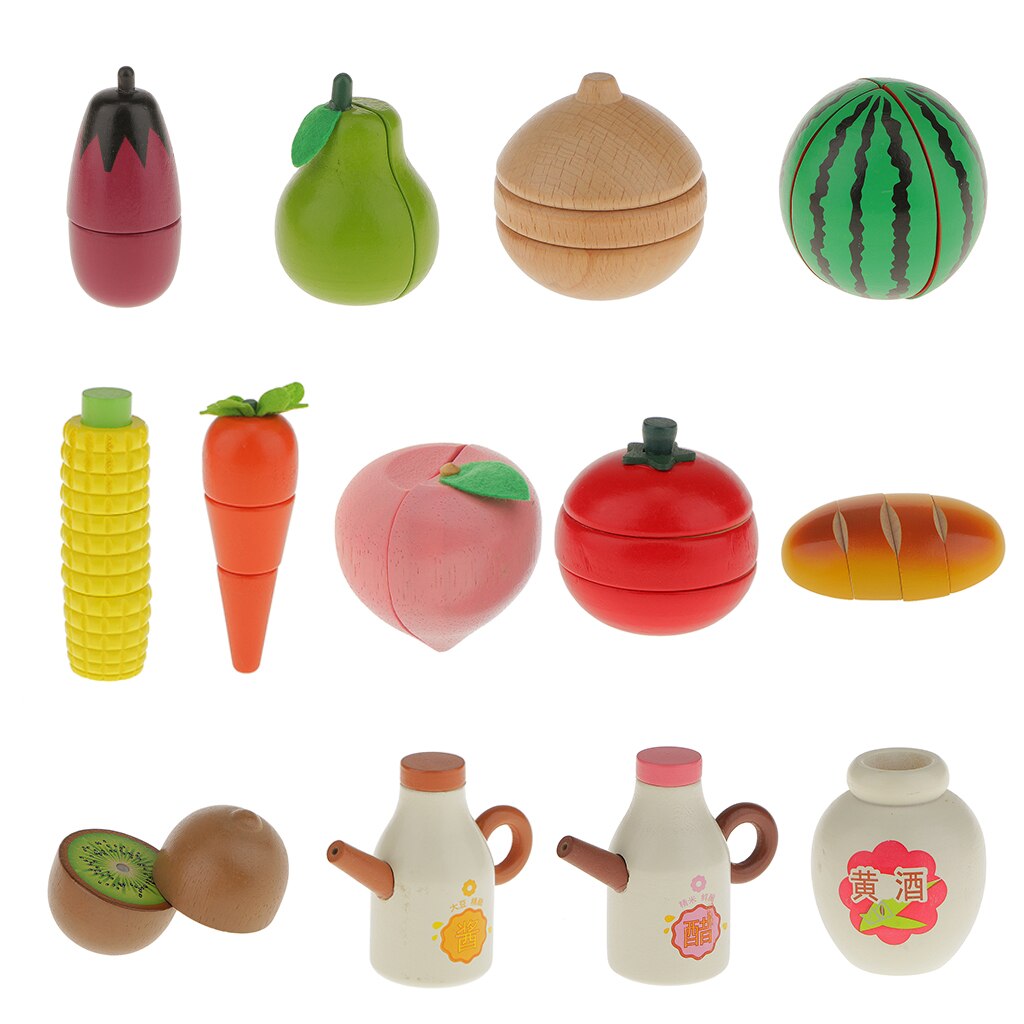 Imán de madera conectado para niños, Frutas/verduras, cocina, cortar, juego de simulación, Juguetes