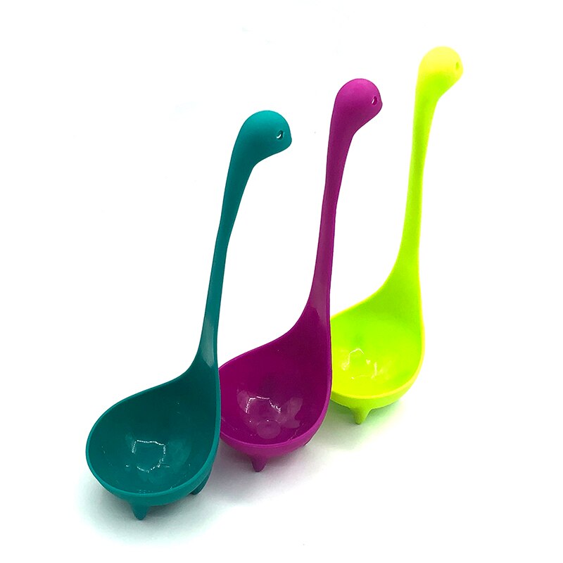 Cuillère à soupe 3 pièces en forme de dinosaure, Mamenchisaurus, outils de cuisine à Long manche, ustensiles de table multicolore en matière plastique