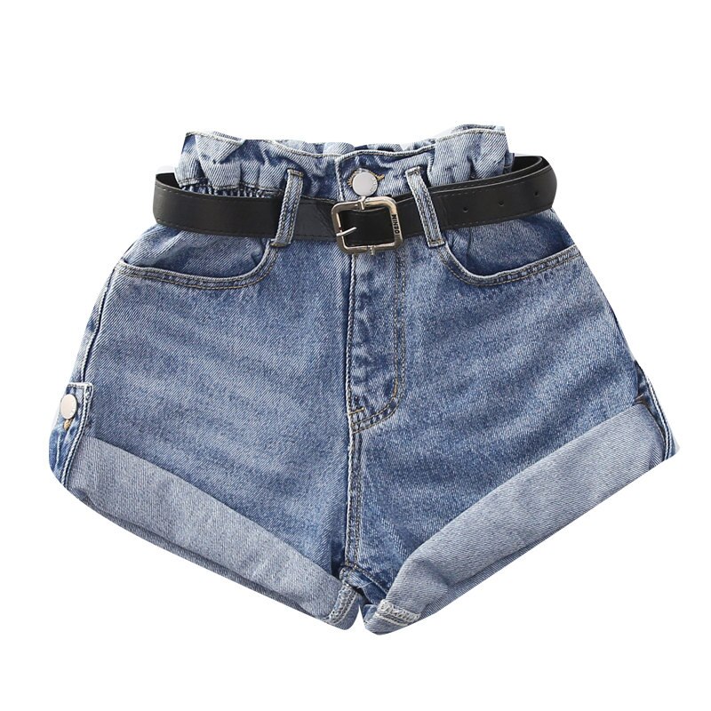 2022 coreano adolescente ragazze estate Jeans pantaloncini abbigliamento per bambini pantaloncini di Jeans blu con cintura libera pantaloni Casual di alta qualità 5-14 anni: 5
