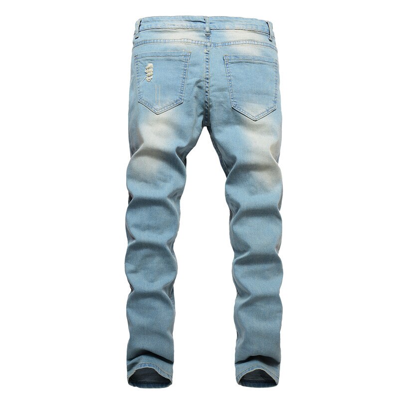 Pantalones vaqueros de algodón azul claro para hombre, Jeans elásticos rotos, de , talla grande 28-36