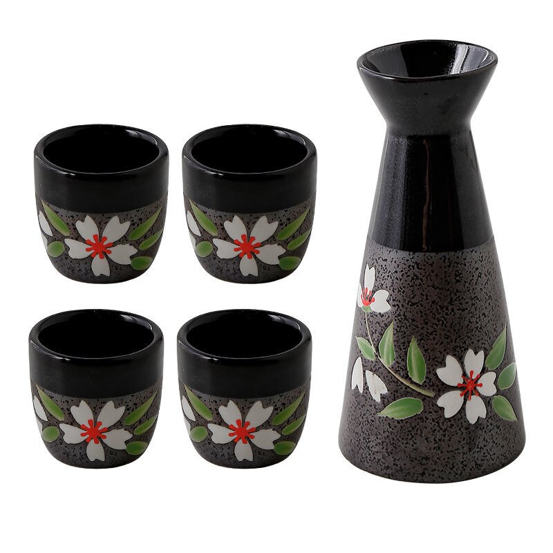 5 Stks/partij Japanse Sakura Wijn Set Binnenlandse Keramische Baijiu Kleine Pot Sake Gele Rijst Wijn Kleine Cup Wijn Dispenser