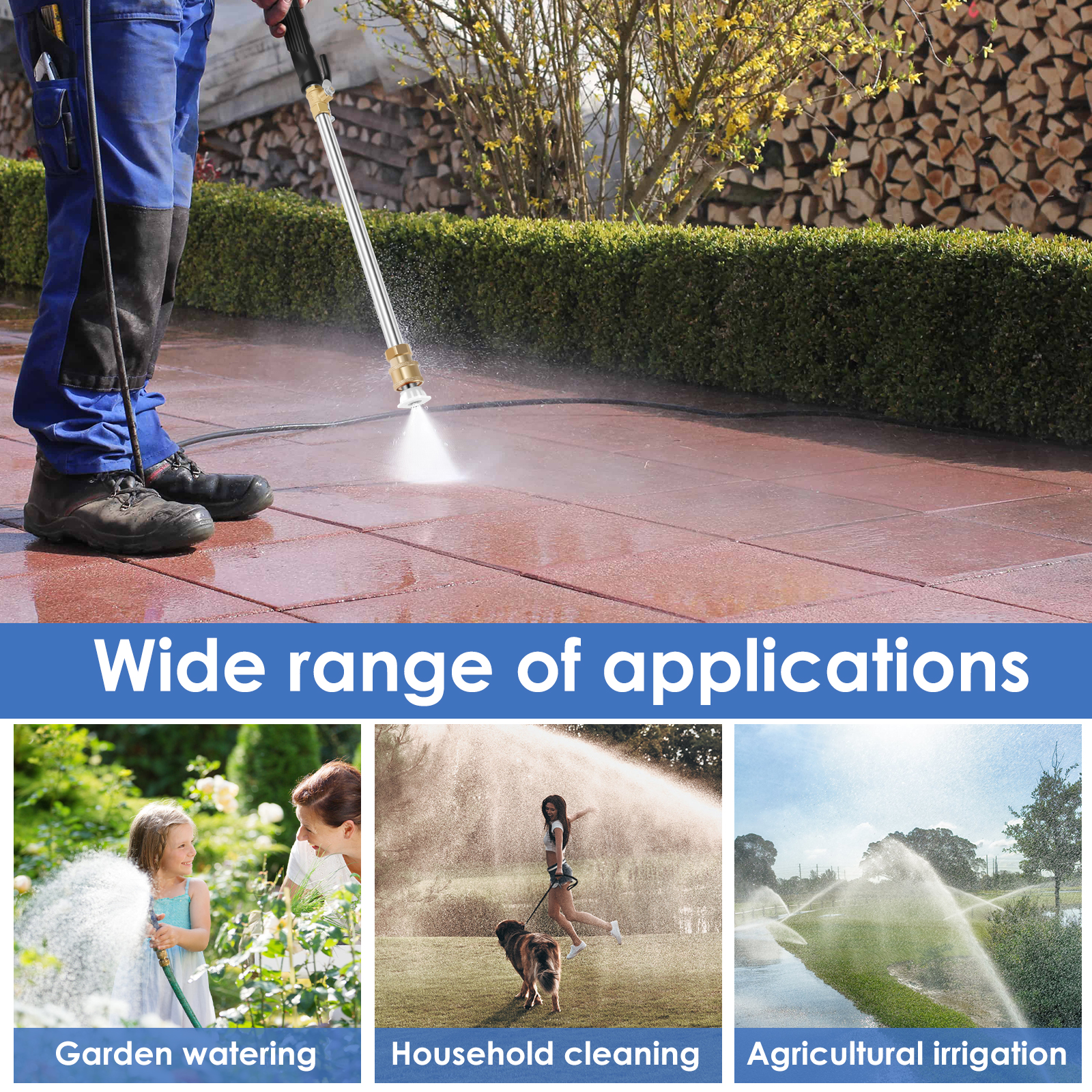 Pressure Washer Wand Heavy-Duty Metal Jet High-Pressure Washer Tools with 2 Nozzles Multipurpose Wash Accessories for Car Garden