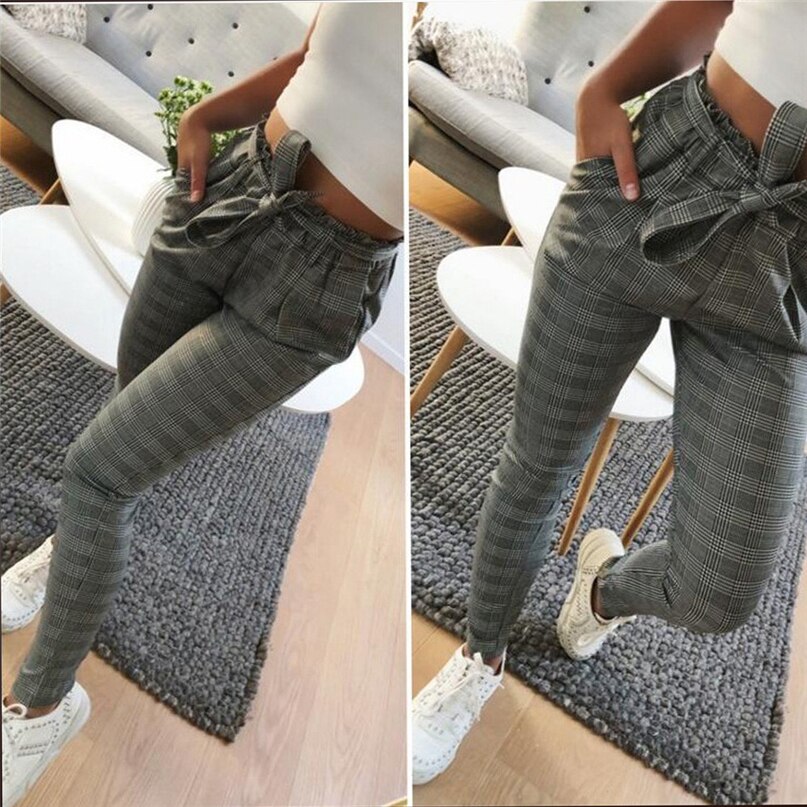 Womens Sportswear Casual Striped High Waist Harem Pants Women Bowtie Elastic Waist Casual Pants Running Pants #4NV29