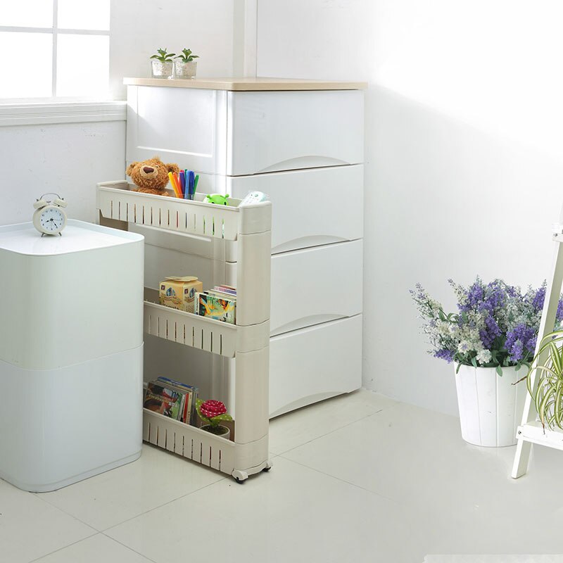 Movable Plastic Interspace Storage Rack Refrigerator Space Rack with Roller Shelves Kitchen Bathroom Strollers Interval 4-layer: gray three layers