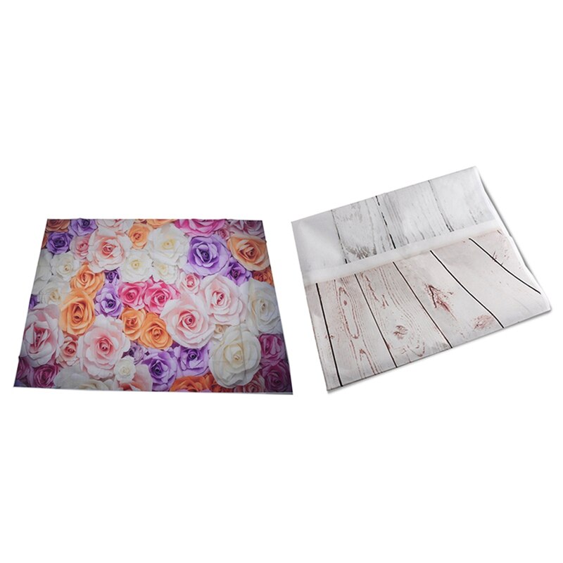 2Pcs Photography Backdrop Photo Studio Vinyl 5X7 Ft - Grey Background Wood Wall & Color Rose Flower Wall