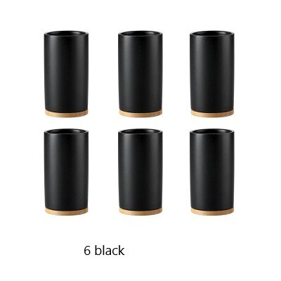 Taza nórdica simple de cerámica para beber agua, juegos de 6 piezas para el hogar con bandeja, portavasos, restaurante: 6 black