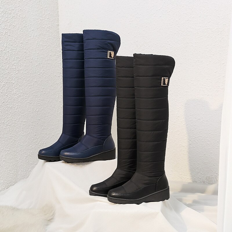 Winter Pu Warme Beneden Snowboots Mode Toevallige Vlakke Bodem 51Cm Over De Knie Katoen Laarzen Moeder katoenen Schoenen Hx