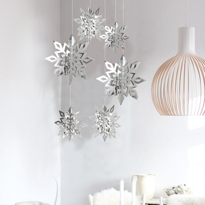 6 Stks/set 3D Holle Sneeuwvlok Papier Slingers Sneeuwvlokken Party Muur Opknoping Ornamenten Kerst Decoraties Voor Home Decor: Silver