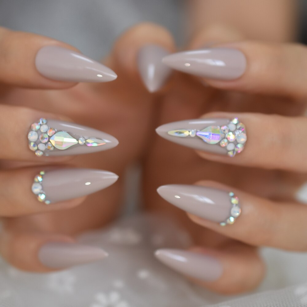 Faux-ongles nus, en ABS, longs brins pointus et Stiletto, en acrylique, artificiels, pointe en Strass pour manucure, 24: L5741