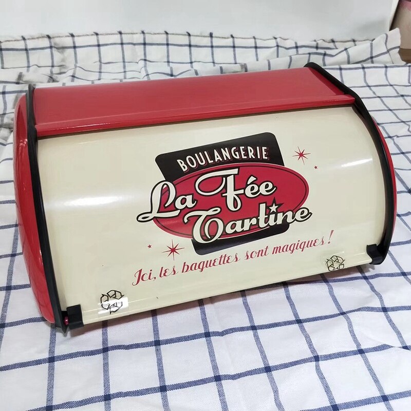 Franse Vintage Brood Opbergdoos Bin Rollup Top Lichtgrijs Kleine Gepoedercoat Brood Ijzer Snack Dozen Voor Keuken Thuis decor