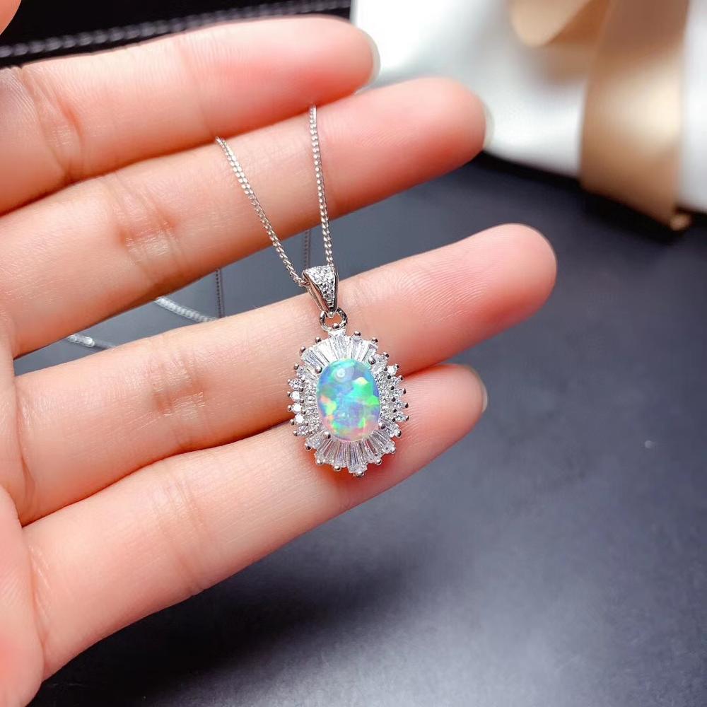 MeiBaPJ Natural Opal Gemstone Sunflower Ring and Necklace 2-Pieces Siut for Women Real 925 Sterling Silver Fine Jewelry Set: Necklace