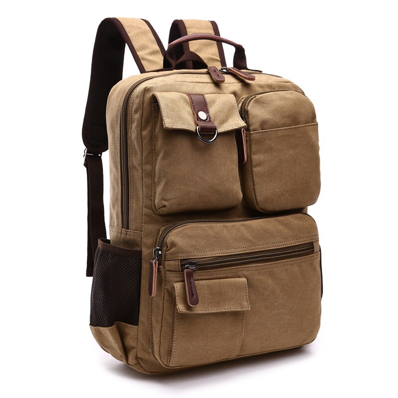 Canvas Tas Rugzak Schoudertas Mannen Laptop Rugzak Juveniele Mannelijke Rugzak Computer Rugzak Tas: Khaki