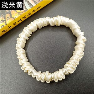 Free shippping women sweet small pure silk hair scrunchies cute gum OL basic Hair Tie Ponytail Holder: BeigeYellow