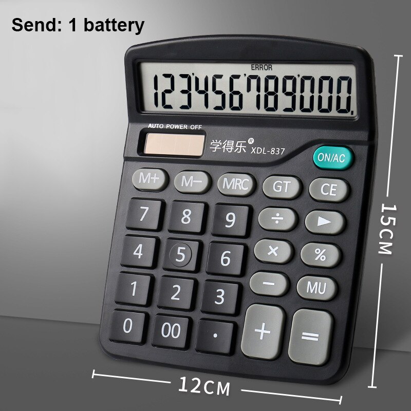 12 Bit Large Lcd Display Solar And Battery Dual Power Desktop Calculator Standard Functional Calculator Suitable For Home Office: Black (for No.5 batt