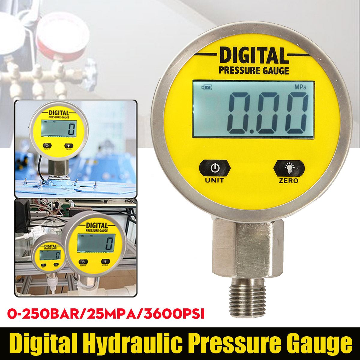 LCD Digital Display Pressure Gauge Oil Pressure Hydraulic Gauge Pressure Test Meter 3V 250BAR/25Mpa for Gas Water Oil