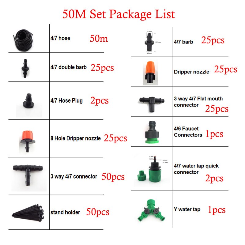 10m-50m Adjustable Micro Drip Irrigation Set Watering System Plant Garden Water Sprinklers Automatic Watering Nozzle Kit: 50M set