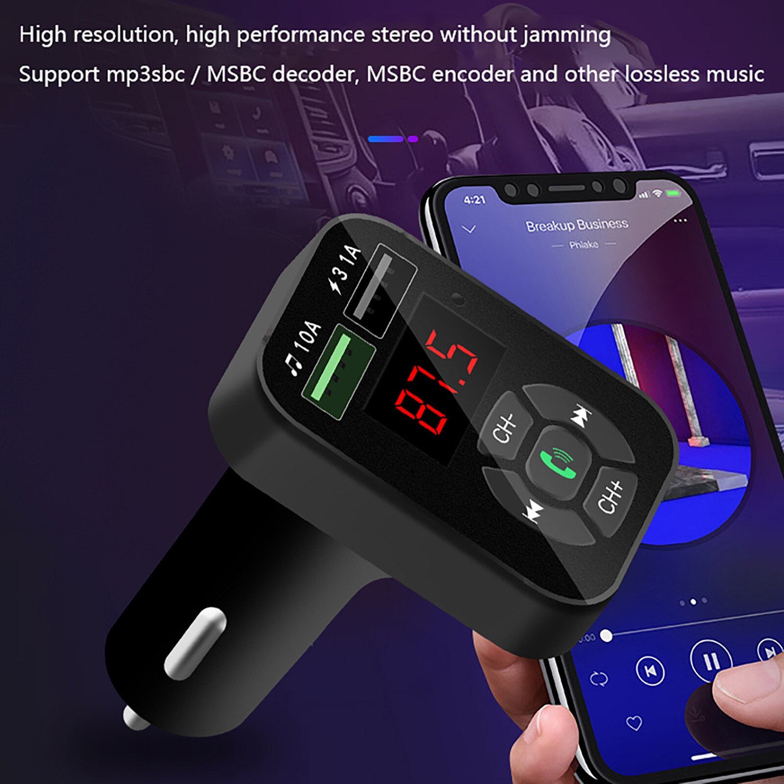 In Car Bluetooth FM Transmitter Radio MP3 Wireless Adapter Car Cigarette Lighter Adapter Chargers Wireless In-Car Bluetooth Kit