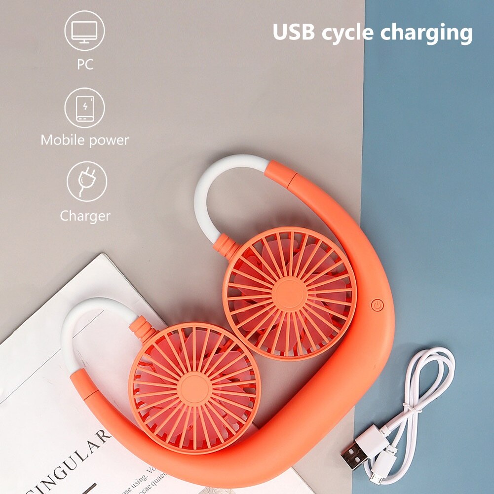 Hands-free Neck Band Hands-Free Hanging USB Rechargeable Dual Fan Mini Air Cooler Summer Portable 1200mA