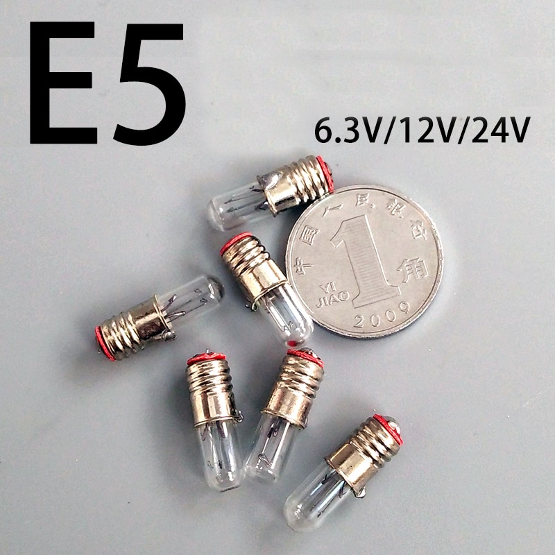 E5 Mini Indicator Light Bulb Screw 5x17mm 6.3V 12V 24V 0.1A Small Signal Indicator Lamp Yellow Light X100