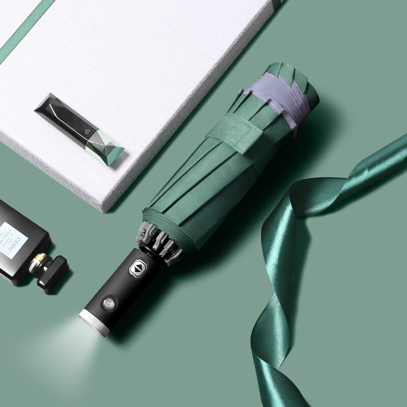 ZK30 parasol automatyczny doprowadziło latarka odblaskowy deszcz słońce odwrócony parasol biznesowy z paski odblaskowe parasole deszcz: Złota