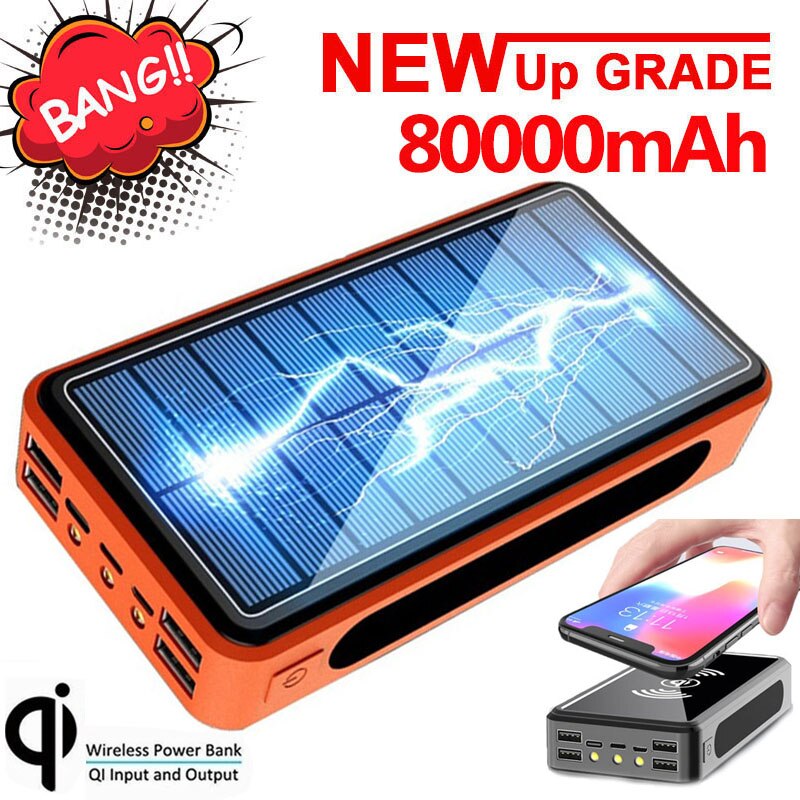 80000mAh Qi kabellos Energie Bank Solar- Energie Bank 4usb Handys Ladegerät für Iphone Samsung Xiaomi 9V 4A Externe batterie Bank