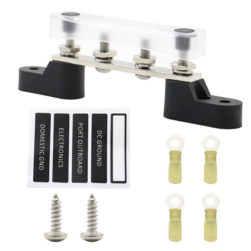 6-position M6 Single Busbar Straight Row With Transparent Upper Cover With Sticker And Heat Shrinkable Line Terminal: 4-position busbar