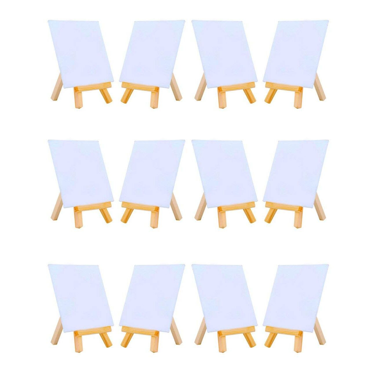 PPYY -4 by 4 Inch Mini Canvas Panels Combined with 3 by 5 Inch Tiny Wood Easels Set for Paintings Craft Small Acrylics Oil