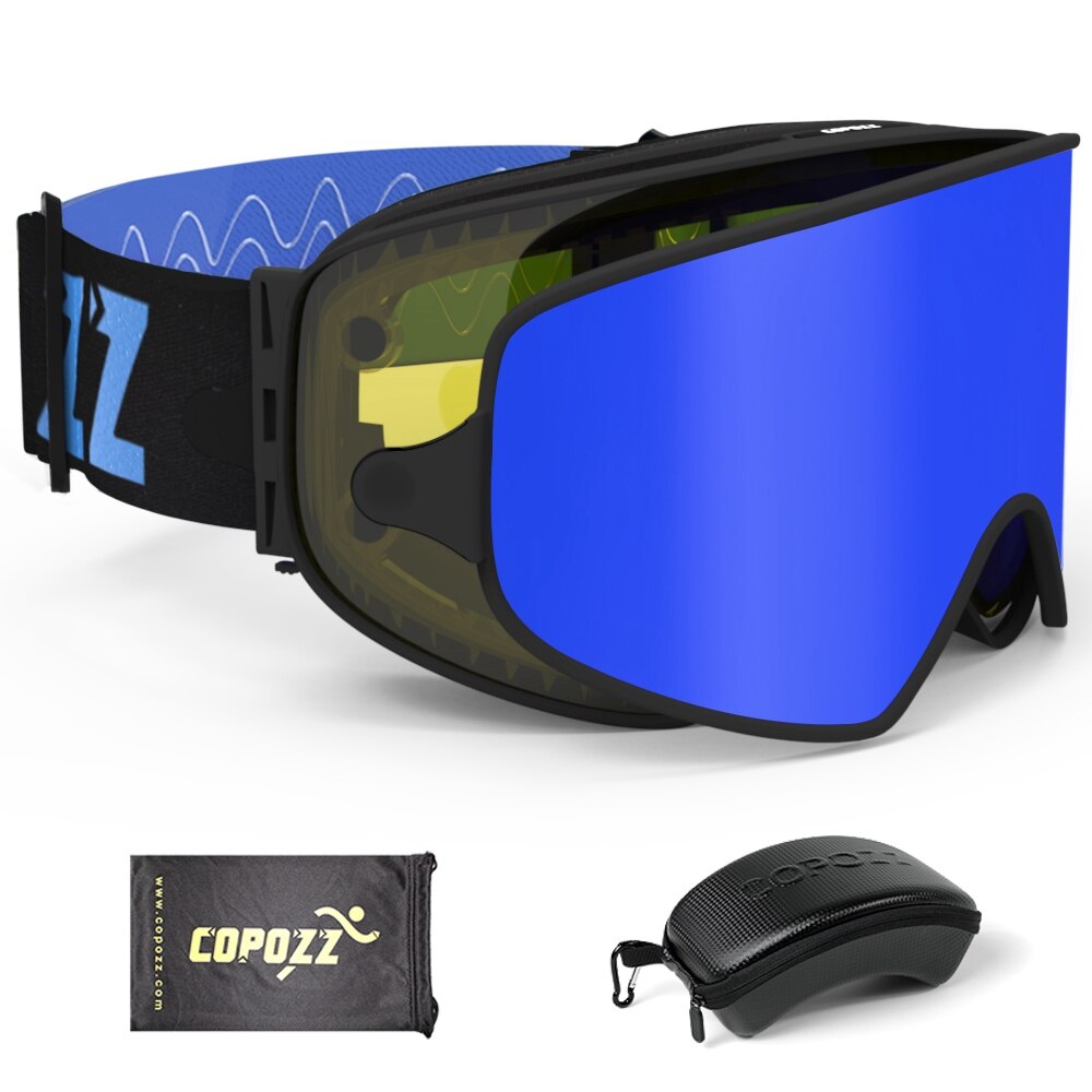 COPOZZ 2 in 1 Ski Goggles with Original Case Double Lenses for Night Skiing Anti-fog UV400 Snowboard Goggles for Men & Women: Blue lens